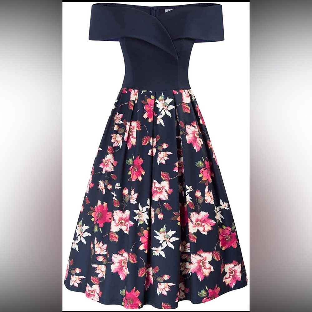 NWOT Off-Shoulder Navy Party Cocktail Dress, Fit & Flare